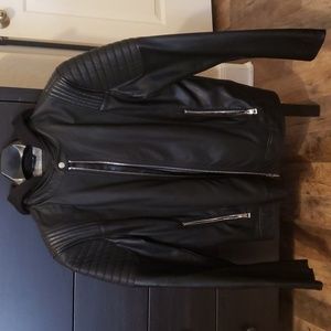 GUESS black leather hooded jacket, used in great condition